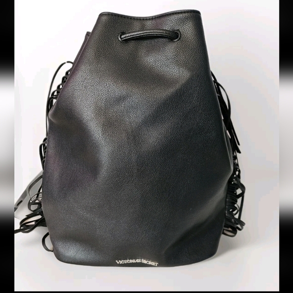 Victoria's Secret Fashion Backstage Black Faux Fur Fringe Backpack Bucket Bag - Picture 9 of 9